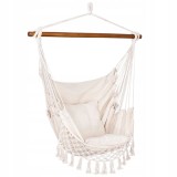 Hamac suspendat tip scaun pentru casa si gradina, crem, cu 2 perne, 150 kg