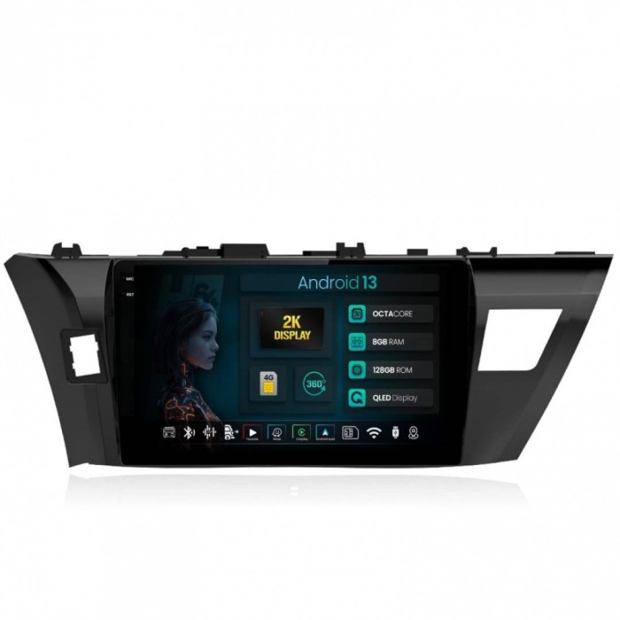 Navigatie 2K Toyota Corolla (2012-2016) 8GB RAM Android 13 Octacore Slot Sim 4G DSP GPS Wi-FI Carplay Android Auto USB Bluetooth Waze Touchscreen 10.3