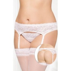 Garterbelt 3305 - Plus Size white - XL - Set din dantela format din portjartiera si bikini asortati foto