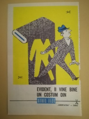 1972, Reclama LIBERTATEA, 19 x 12 cm , SIBIU, comunism, moda, stofe fine foto