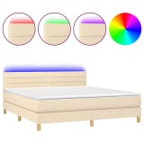 Cumpara ieftin Pat cu arcuri, saltea si LED, crem, 160x200 cm, textil