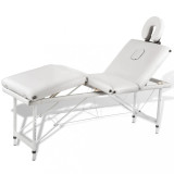 Masă de masaj pliabilă 4 părți cadru din aluminiu Crem, vidaXL