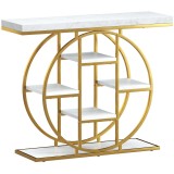 HOMCOM Masă consolă pentru hol Mobilier de intrare industrial 6 rafturi depozitare blat 4cm 100 x 30 x 81,5cm Alb | Aosom Romania