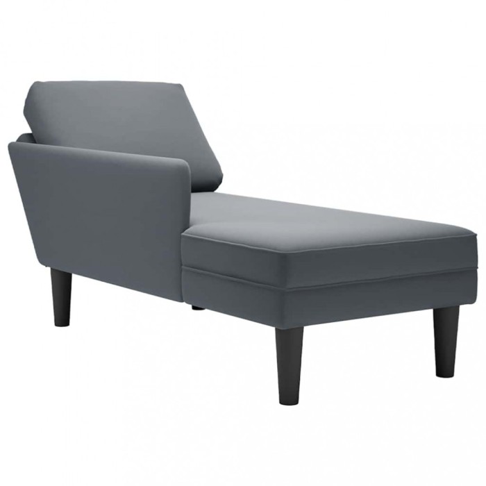 vidaXL Șezlong cu pernă și cotieră dreaptă, gri &icirc;nchis, catifea 4009808