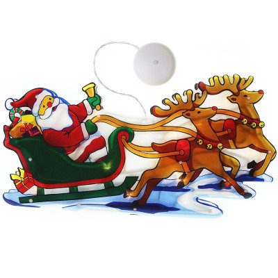 Decoratiune de Craciun pentru fereastra Flippy, Sanie cu reni, cu LED-uri, 26 cm, alb cald foto
