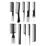 Set piepteni profesionali pentru coafat, Flippy, 10 bucati, PP + Otel inoxidabil, 18,5&ndash;22 cm, Rezistenti la caldura, Negru