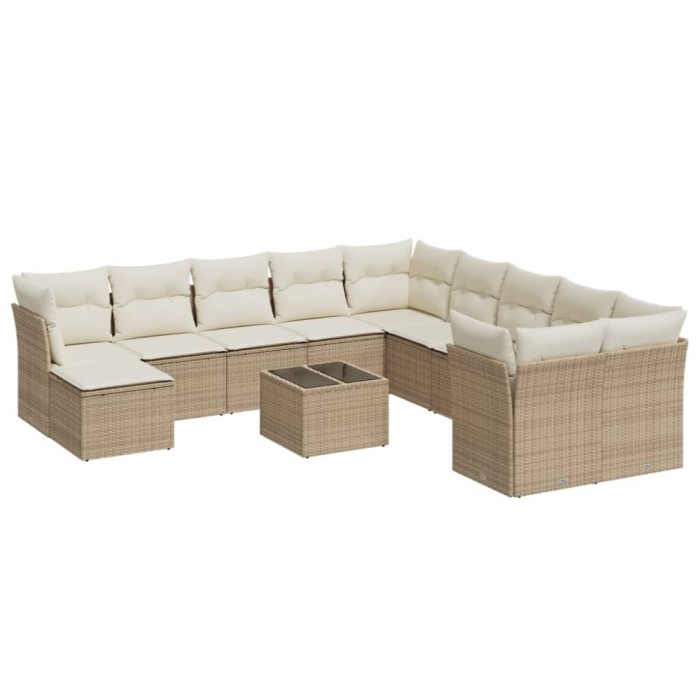 Set canapele de gradina cu perne, 12 piese, bej, poliratan