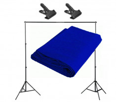 Kit pentru suport fundal studio foto 270cm cu stativ pneumatic si fundal albastru 3x6m foto