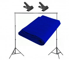 Kit pentru suport fundal studio foto 220cm si fundal albastru 3x6m foto