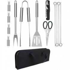 Set ustensile din inox pentru gratar 13 piese cu Husa Grunberg UG13PS foto
