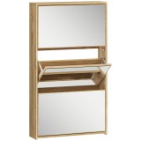 HOMCOM Dulap pentru Pantofi a Oglindă Con 3 Sertare a Rabatabil 65x17x114.5 cm Color Lemn | Aosom Romania