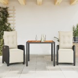 vidaXL Set mobilier de grădină cu perne, 3 piese, negru, poliratan 3212900
