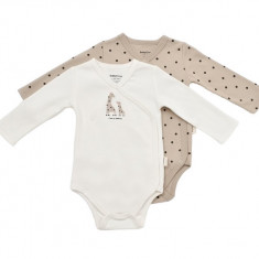 Set 2 body-uri cu maneca lunga petrecute, Girafa, BabyCosy, 100% bumbac organic (Marime: 0-3 Luni)