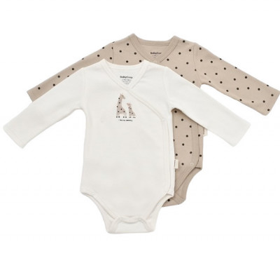 Set 2 body-uri cu maneca lunga petrecute, Girafa, BabyCosy, 100% bumbac organic (Marime: 3-6 Luni) foto