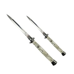 Set doua bricege automate stiletto, Italian Blade, otel inoxidabil, husa inclusa, argintiu