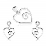 Set din argint 925, pandantiv şi cercei, contur de inimă cu o spirală