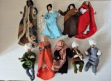 Lot 9 păpuși artizanat Scena Nașterii Domnului &ndash; lemn, s&acirc;rmă și textil, 14-20cm