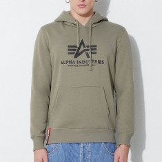 Alpha Industries bluză Basic Hoody bărbați, culoarea verde, cu glugă, cu imprimeu 178312.11