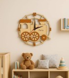 Ceas Copii Lemn Locomotiva Educativ, 30cm, Colorat, Sigur si Durabil, Montare Usoara, Invata Ora Distractiv