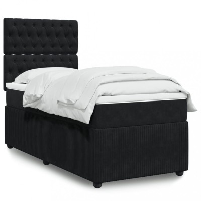 vidaXL Pat box spring cu saltea, negru, 90x200 cm, catifea 3292246 foto