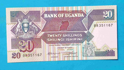 Bancnota veche UGANDA - 20 Shillings 1988 - UNC - bancnota Necirculata SUPERBA foto