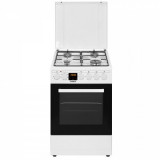 Aragaz mixt Samus SM563AENS WHITE, 4 arzătoare gaz, Aprindere electrică, Cuptor electric cu 7 funcții, Grill, 43 L, Display, 49.8x61 cm, Alb