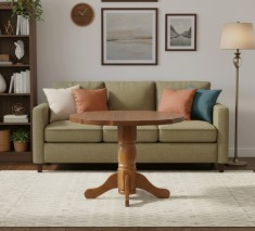 Masa living si bucatarie extensibila SB Fan, MDF Furniruit, structura lemn masiv, 4 persoane, 100-133,5x99x74 cm, nuc