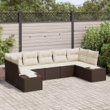 vidaXL Set de canapele pentru grădină cu pernă 7 pcs Maro Rattan poli
