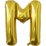 Balon folie metalizata litera m, flippy, 80 cm, umflati cu heliu sau aer, ambalaj individual, pai inclus, auriu