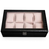 Cutie eleganta Pufo tip caseta pentru depozitare si organizare 8 ceasuri, imprimeu crocodil, model Premium, Negru