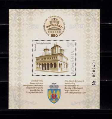 RO 2009 LP 1846 &amp;quot;Bucuresti 550 de ani&amp;quot; , colita nr. 452, MNH foto