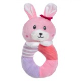 Jucărie Zornăitoare Iepuraș, Roz, 18 cm, Texturi Diferențiate, Poliester, Oem