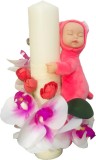 Lumanare Botez EVENTISSIMI - Orhidee si Somnoros, 30 cm, Alb Roz, Eventissimi&reg;