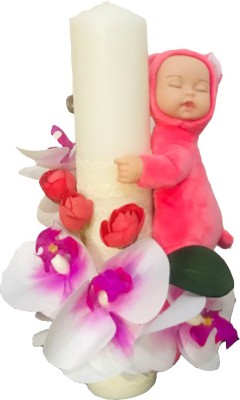 Lumanare Botez EVENTISSIMI - Orhidee si Somnoros, 30 cm, Alb Roz foto