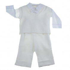 Costum de botez 4 piese pentru baieti Mini Junior CEB-62, Alb foto