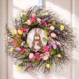 Coroniță decorativă de Paște cu iepuraș, ouă pastel, flori și fructe, &Oslash;60 cm, CMCLASS