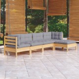 vidaXL Set mobilier grădină cu perne gri, 5 piese, lemn masiv de pin 3096357