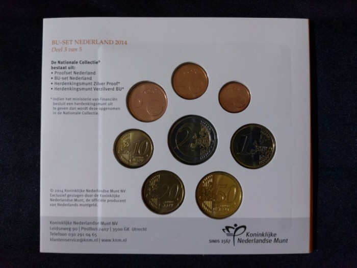 Olanda 2014 - Set complet de euro bancar de la 1 cent la 2 euro