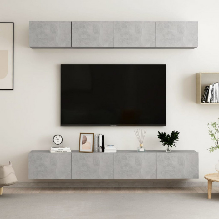 vidaXL Comode TV, 4 buc., gri beton, 100x30x30 cm, PAL