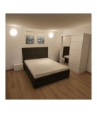 Dormitor Verde Complet: Pat Tapitat Catifea 160x200, Noptiere, Sifonier 150cm. Transport Gratuit