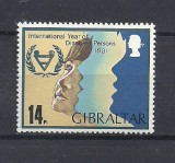 GIBRALTAR 1981 &ndash; ANUL PERSOANELOR CU DIZABILITATI, SERIE MNH, EW3, Nestampilat