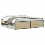 VidaXL Cadru de pat, stejar sonoma, 200x200cm, lemn prelucrat și metal