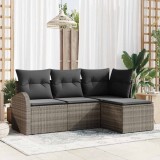 VidaXL Set de canapele pentru grădină cu pernă 4 pcs Gri Rattan poli