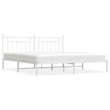 Cumpara ieftin Cadru de pat metalic cu tablie, alb, 200x200 cm