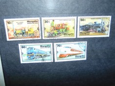 TIMBRE MONGOLIA LOCOMOTIVE 5 VALORI STAMPILATE foto