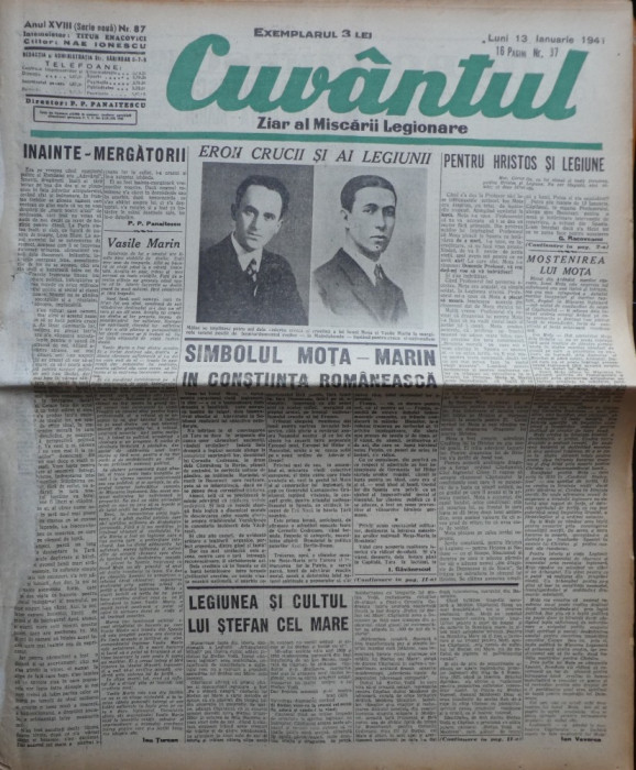 Cuvantul , ziar al miscarii legionare , 13 ianuarie 1941 , nr. 87 , Majadahonda