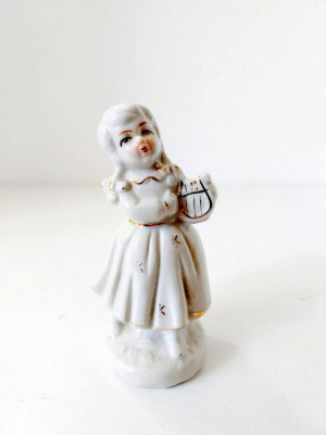 Bibelou figurina ceramica fetita cu harpa, 11cm inaltime foto