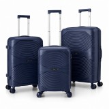 Set 3 trollere de calatorie, valize albastre de bagaje, roti, 3 &icirc;n 1, usoare si rezistente, incuietoare cifru, JollyMag, WP12G