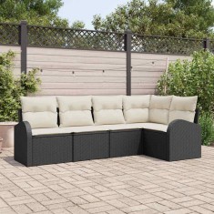 vidaXL Set de canapele pentru grădină 5 pcs Negru și alb Rattan poli