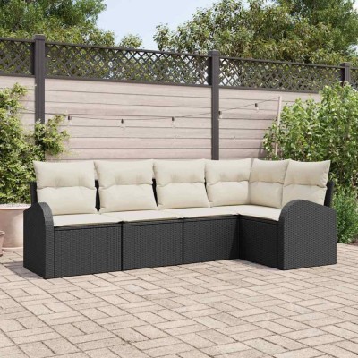 vidaXL Set de canapele pentru grădină 5 pcs Negru și alb Rattan poli 3354706 foto
